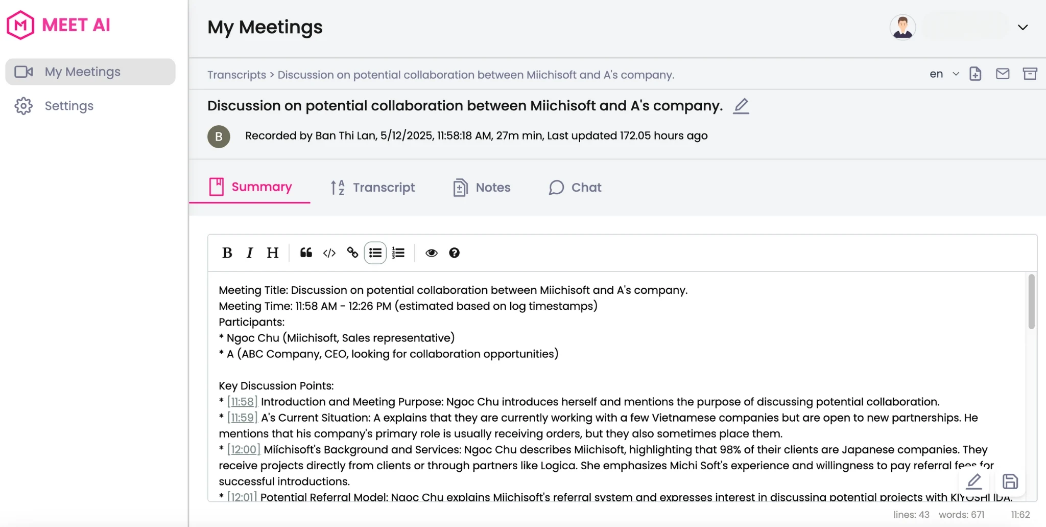 Miichisoft AI Meeting Assistant, intergrate AI in business workflow