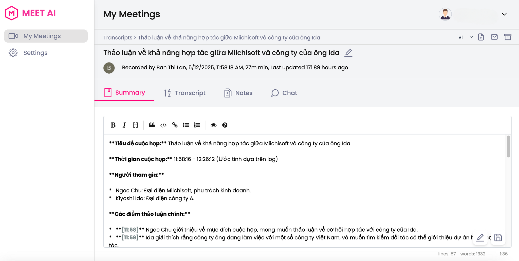 AI Meeting Assistant – Từ Tự Động Ghi Chép Đến Phân Tích Cuộc Họp Thông Minh Miichisoft AI Meeting Assistant