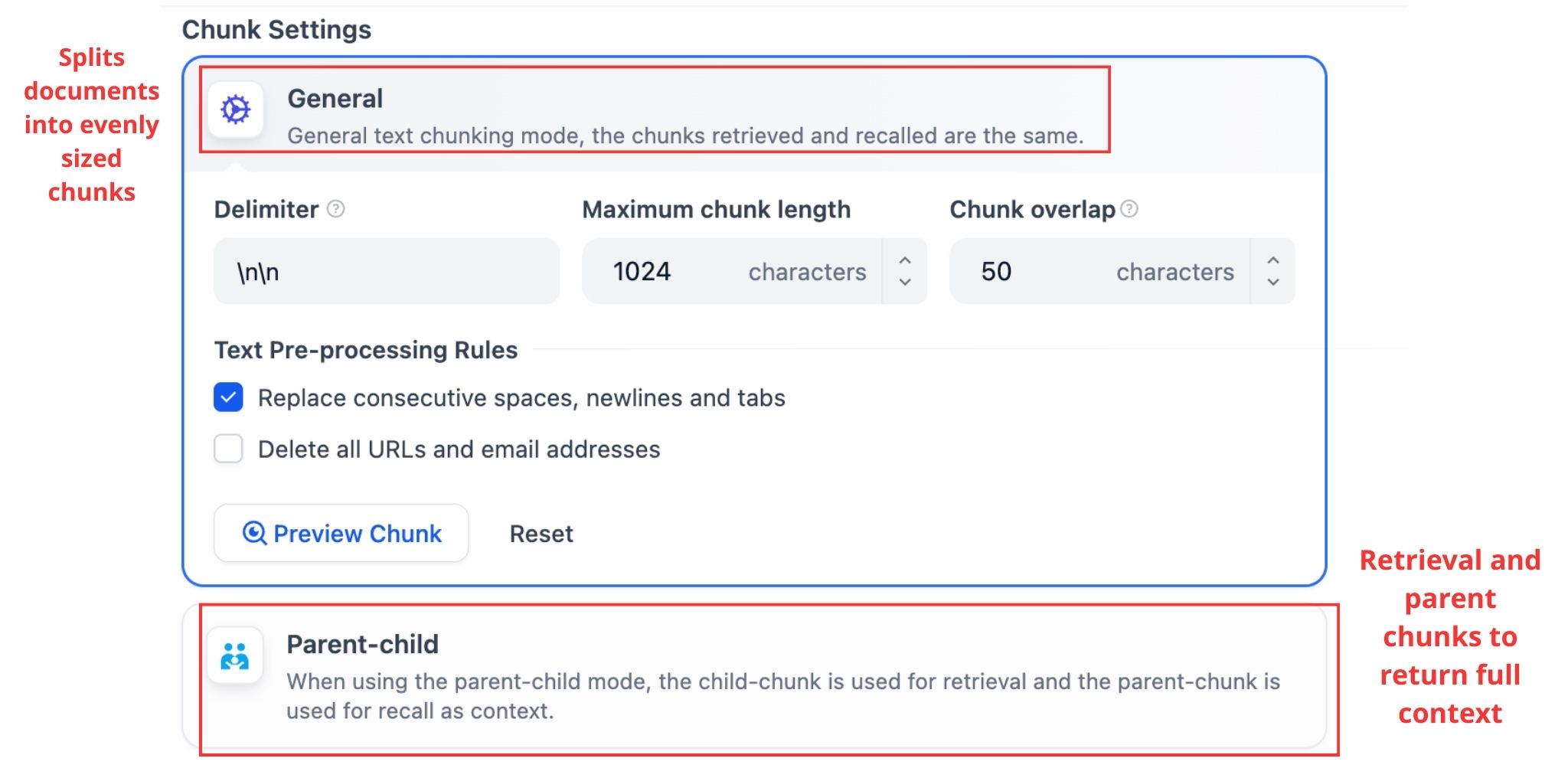 Configure Chunk Settings 