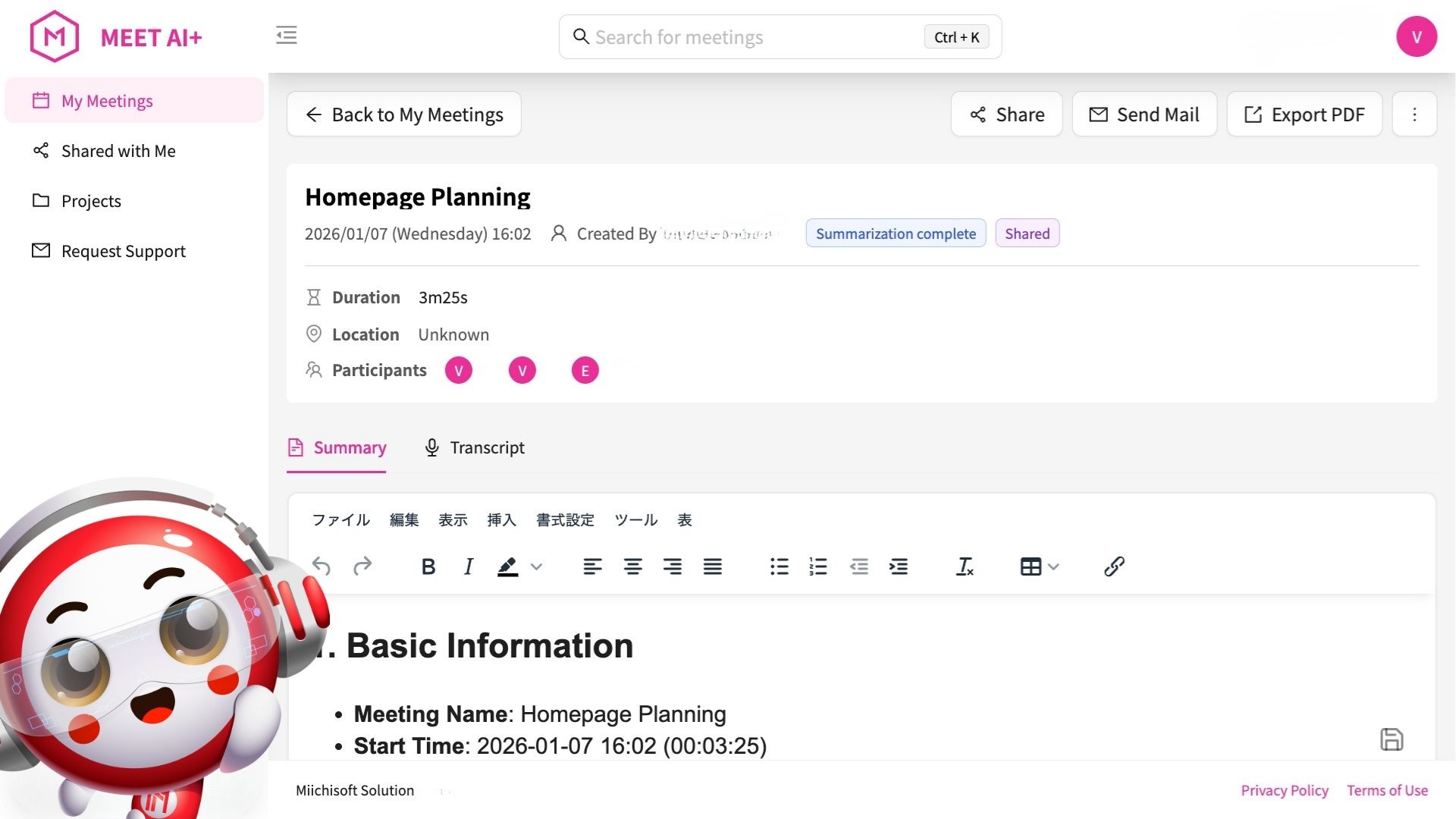 meet ai ban tieng anh